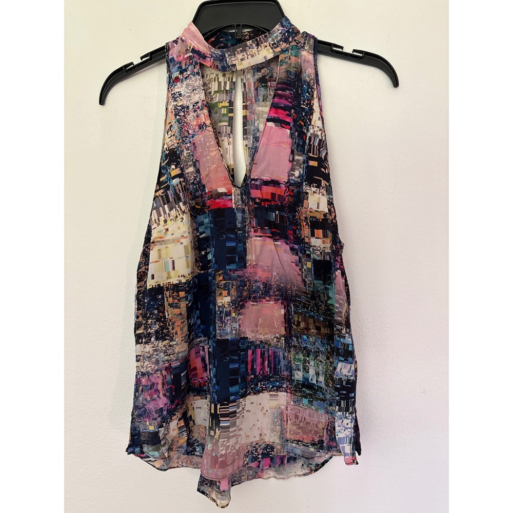 Amanda Uprichard Halter Top Womens S Multi Color Excellent Glitch Print Keyhole